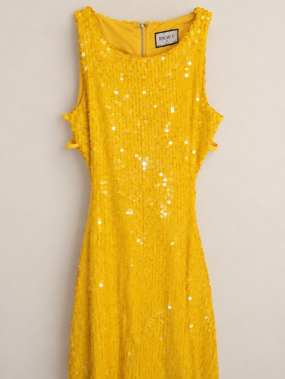 RNWY Yellow Sequin Mini Dress Cutout Back Size M